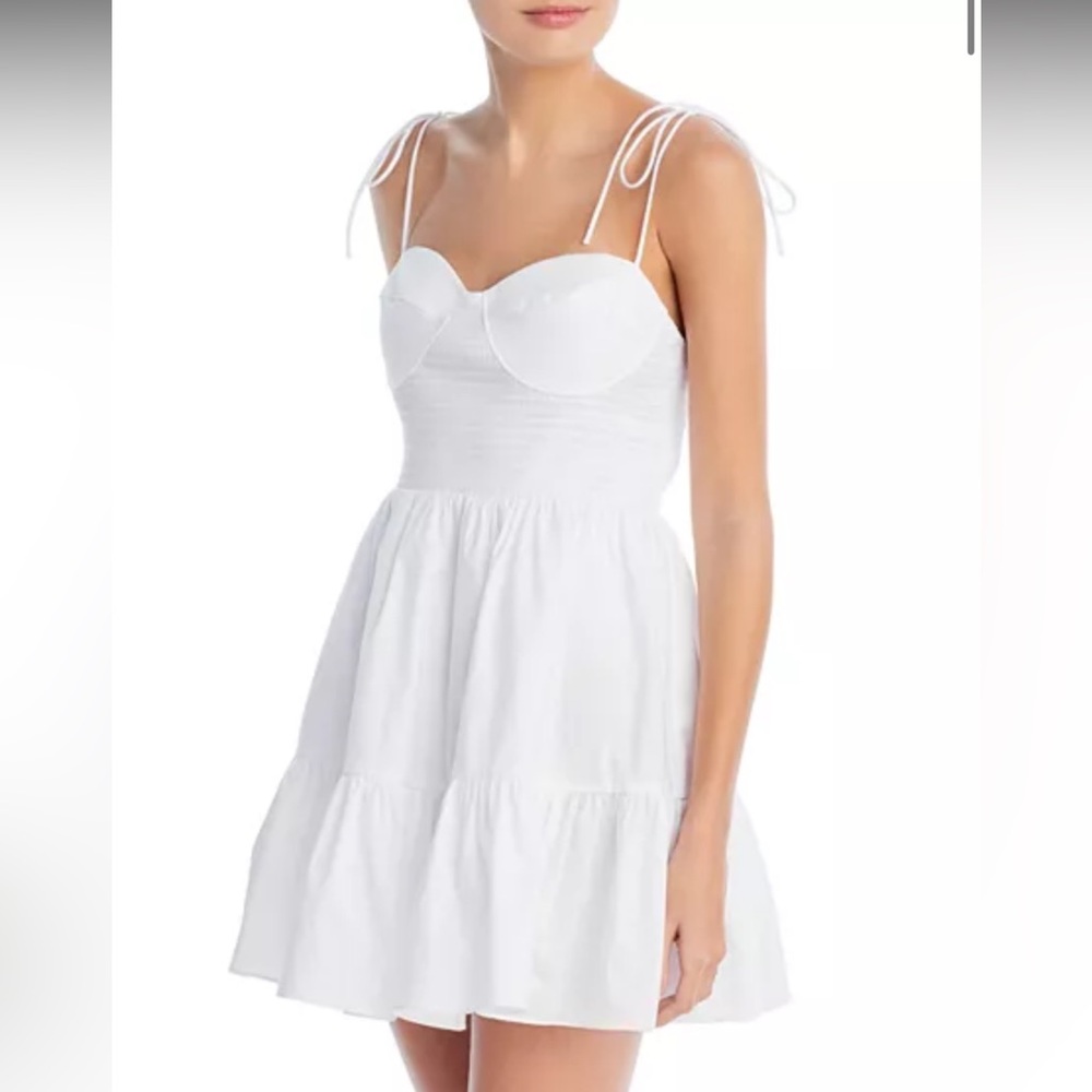 Staud Landry Smocked Mini Dress (white)